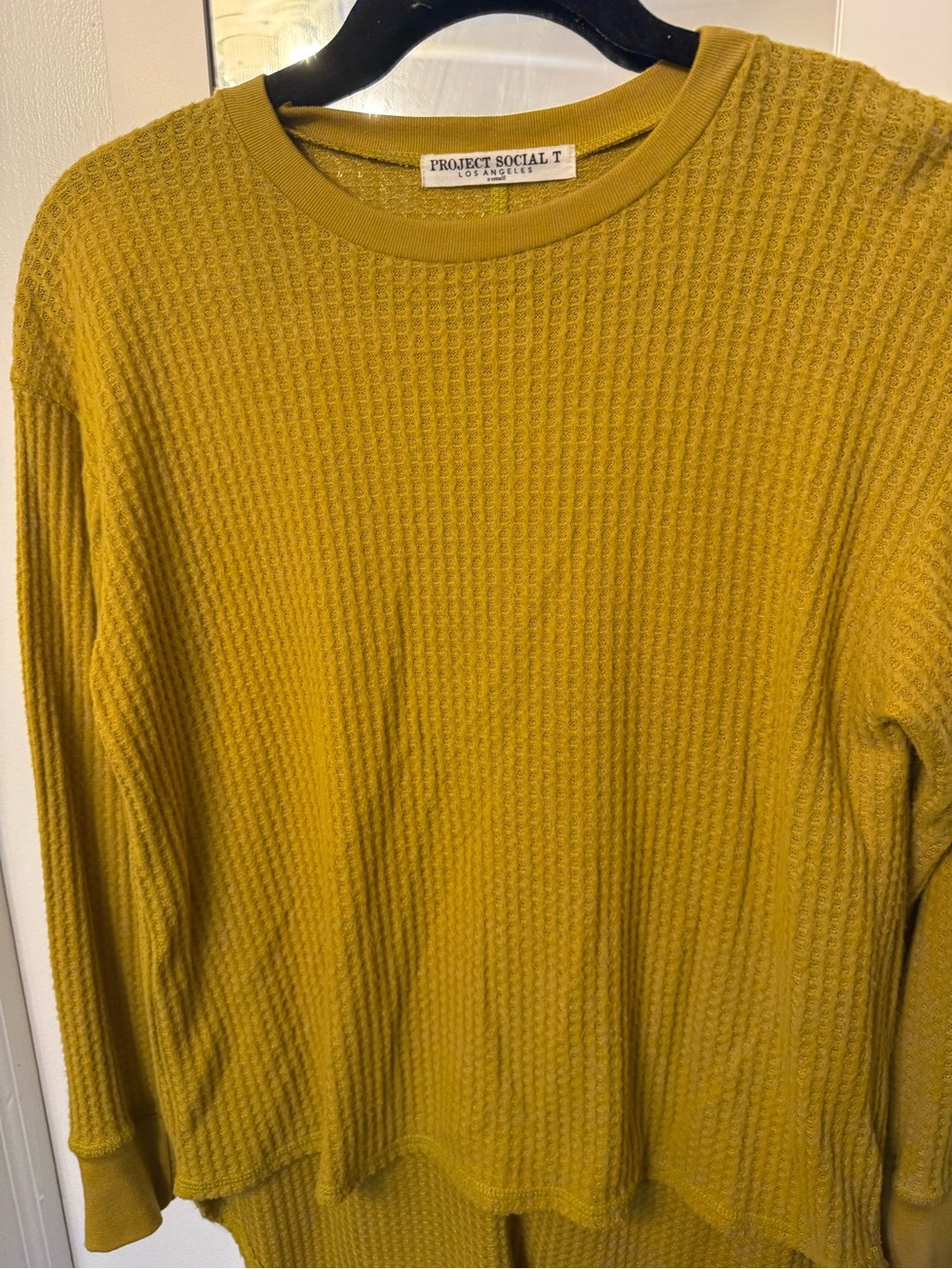 Project Social T Mustard Waffle-Knit Crew Sweater